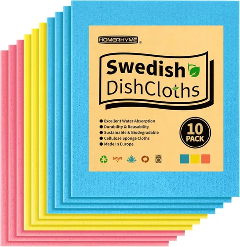 Vista 16 de Paños de cocina suecos, paquete de 18 paños de cocina multicolor, paños absorbentes para cocina, paños de esponja de celulosa multiusos, toallas