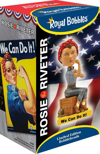 Vista 5 de Royal Bobbles Rosie The Riveter Bobblehead, figura realista de poliresina premium, número de serie único, detalles exquisitos