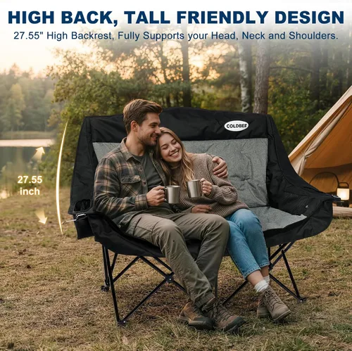 Vista 2 de Silla de camping doble acolchada para 2 personas, acolchada resistente