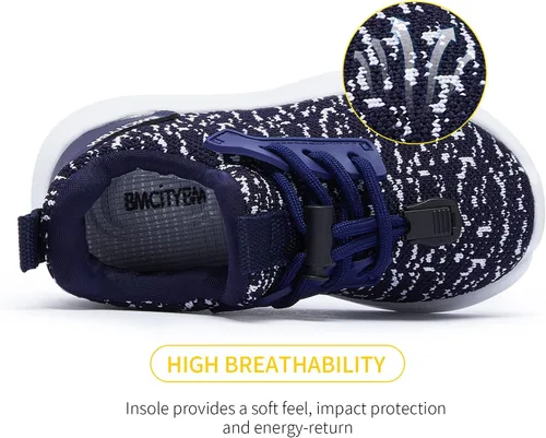 Vista 3 de BMCiTYBM Zapatos para niños y niñas, zapatos para caminar descalzos, de malla, transpirables, tenis sin cordones