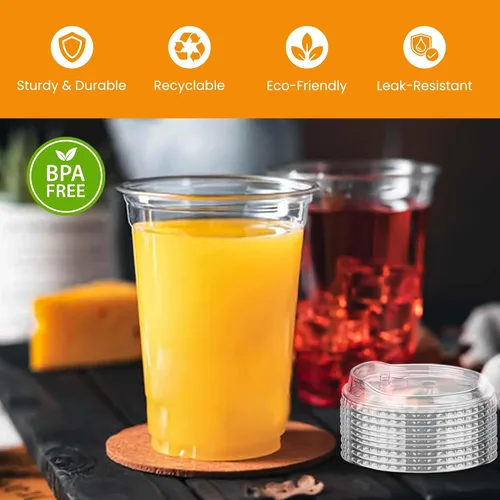 Vista 6 de Vasos de plástico transparente de 24 onzas con tapas y popotes gruesos, reutilizables, desechables para café helado para batidos, cerveza