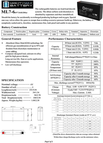 Vista 6 de Mighty Max Battery 6v 7ah SLA batería de repuesto para leoch djw6-7.0