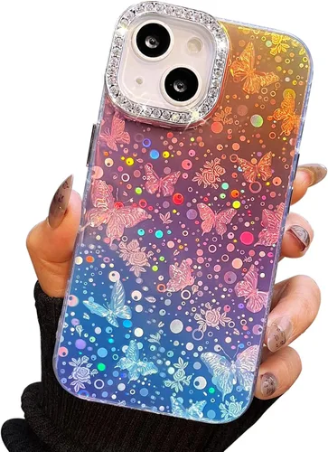 Vista 62 de I-MGAE-IN-AR Funda compacta para iPhone 11, diseño de mariposa, marco de protección de lente de cámara con diamante 3D, bonitas fundas protectoras