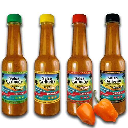 Vista 4 de Chiletico Salsa picante mediana caribeña – Paquete de 3 auténticas salsa picante costarricense – Calor equilibrado con verduras frescas y especias