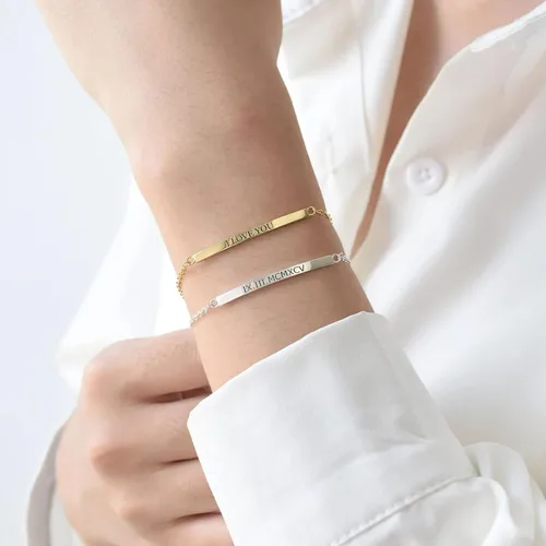 Vista 4 de MRENITE Pulsera de barra personalizada de oro de 10 quilates, 14 quilates y 18 quilates, pulsera de corazón con inicial para mujer, grabado
