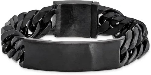 Vista 4 de Engravable Personalized Custom Stainless Steel Brushed Black IP-plated Curb ChainID Bracelet For Men Length 9 inches Width 1 mm With Box And Tongue