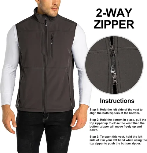 Vista 2 de 33,000ft Chaleco ligero Softshell para hombre, con cremallera, forro polar, resistente al viento, chaqueta sin mangas para golf, correr, senderismo