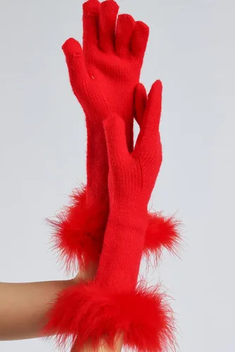 Vista 64 de Sahabowi Guantes de cuero para clima frío Manopla de lana cálida de invierno para mujeres