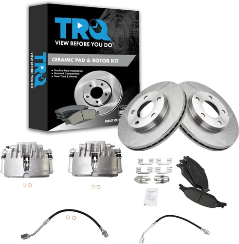 Vista 78 de TRQ Juego de pastillas de freno delanteras y rotores de cerámica, pinzas, mangueras, compatibles con Honda Odyssey 2005-2010