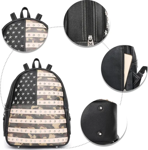 Vista 4 de Montana West Bolso patriótico con tachuelas para mujer, bolso de mano con bandera estadounidense y bolso cruzado