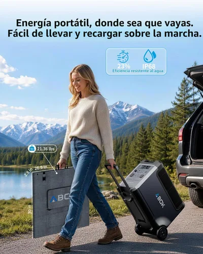 Vista 8 de ABOK Ark3600 Portable Power Station with 400W Solar Panel,2000W Solar Input 3840Wh LiFePO4 Battery, Expandable to 11520Wh,15 Outlets, 3600W Solar