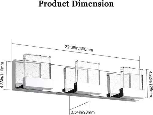 Vista 5 de Luces de tocador de burbujas, 3 luces cromadas modernas de cristal para baño, 6000 K