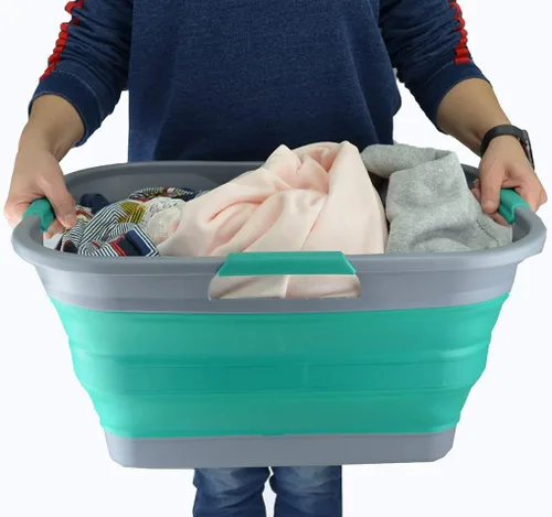 Vista 6 de SAMMART Juego de 2-30L (8 galones) plegable de plástico para lavandería, contenedor de almacenamiento plegable y organizador para ahorrar espacio