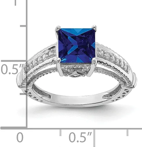 Vista 4 de ICE CARATS Anillo de plata de ley 925 creado en laboratorio con circonita cúbica de zafiro azul, piedra natal de septiembre, joyería fina