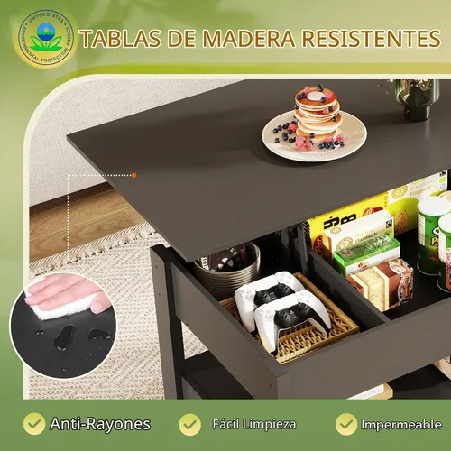 Vista 7 de WLIVE Mesa de Centro, Mesa de Centro con Tapa Elevable con 2 Cajones, Gran Almacenamiento y Estante Abierto, Tapa de Mesa Elevable para Sala de Negro