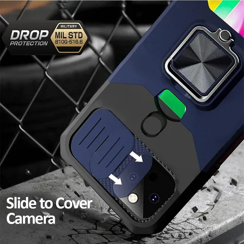 Vista 6 de CoverON Diseñado para Google Pixel 5a Funda Teléfono, Ranura Para Tarjeta Kick Stand Ring Camera Cover - Azul