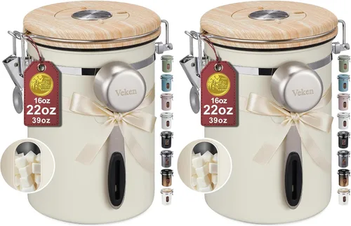 Vista 22 de Veken Recipiente de café con ventana, recipiente hermético de almacenamiento de alimentos de cocina de acero inoxidable con tapas, rastreador