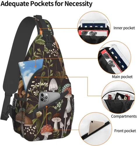 Vista 4 de vbtaroix Bolso bandolera de hongo ligero para mujeres y hombres, mochila de hombro, bolsa de pecho, mochila para viajes, senderismo