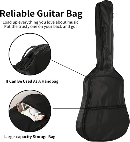 Vista 5 de Guitarra Acústica Negra para Principiantes de 30 pulgadas, Paquete de Inicio, Guitarra para Estudiantes/Niños con Funda, Correa, 2 Púas, Cuerdas