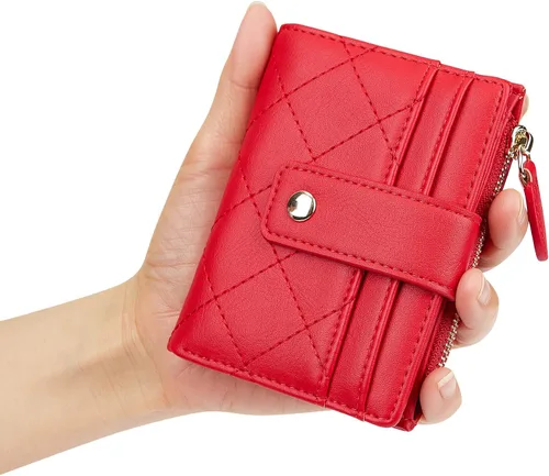 Vista 33 de Cartera de cuero para mujer, pequeña, compacta, plegable, con bolsillo para monedas con cremallera