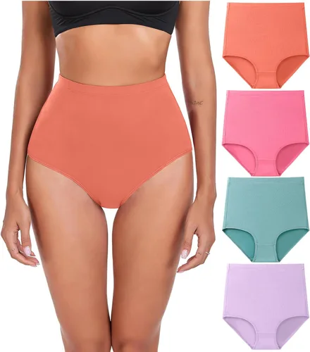 Vista 9 de wirarpa Ropa interior de algodón para mujer, de cintura súper alta, elásticos, cobertura completa, paquete de 4 00-Multicolora3