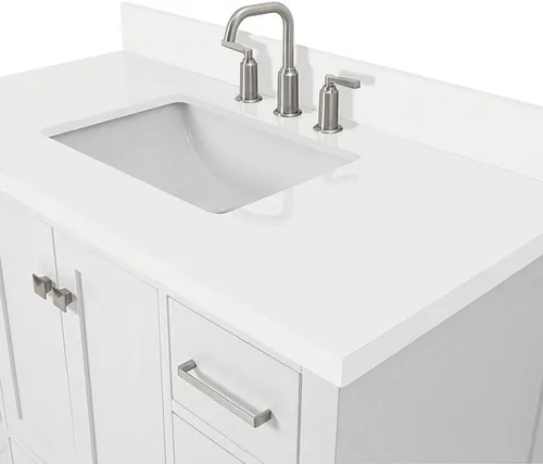 Vista 12 de ARIEL Cambridge - Mueble de baño de 42 pulgadas con fregadero, madera maciza, encimera y protector contra salpicaduras de cuarzo blanco puro de 1.5