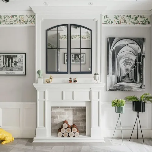 Vista 4 de Espejo de Arco Negro, Decoración de Pared con Panel de Ventana, Espejos de Pared de Estilo Rústico con Marco de Hierro para Entrada, Pasillo, Sala