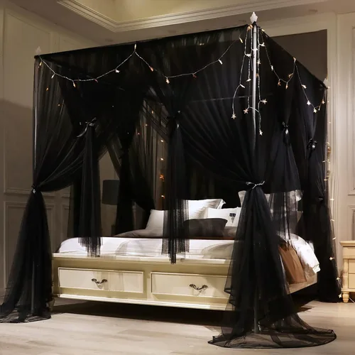 Vista 12 de VETHIN - Dosel de cama de 4 esquinas con diseño de princesa, cortina de cama de doble capa con diseño de red acogedora, mosquitero de 4 aberturas