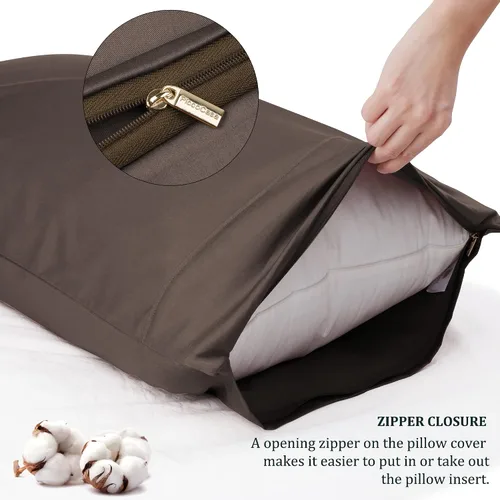 Vista 6 de PiccoCasa Beaver - Juego de 2 fundas de almohada de tamaño estándar, súper suaves con cierre de cremallera, fundas de almohada 100% algodón