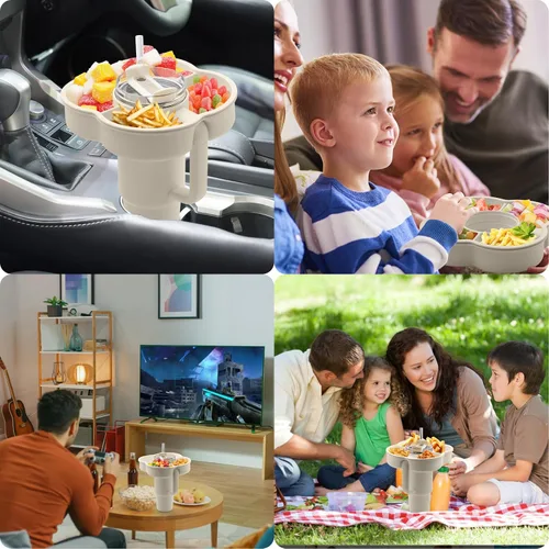 Vista 7 de Tazón de aperitivos con tapa para vaso Stanley de 30 onzas con asa, bandeja de silicona para aperitivos y accesorios de taza Stanley, adecuado