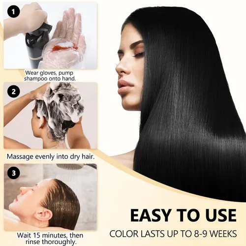 Vista 5 de Champú de tinte de cabello negro 3 en 1 color de cabello