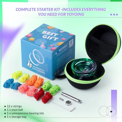 Vista 9 de Yoyo K2 Crystal - Yoyo profesional responsivo para niños principiantes, Yo Yo de doble función para adultos avanzados + rodamiento extra