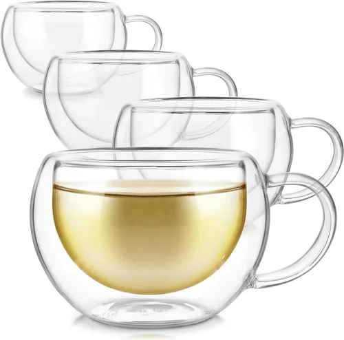 Vista 6 de Teabloom Modern Classic - Vasos aislantes – 6 oz / 6.8 fl oz – Juego de 2 tazas de vidrio de doble pared para té o café