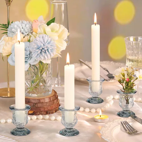 Vista 7 de 10 piezas Portavelas Azules, Portavelas de Vidrio para Velas Cónicas para Decoración de Centro de Mesa, Boda, Cumpleaños, Regalo