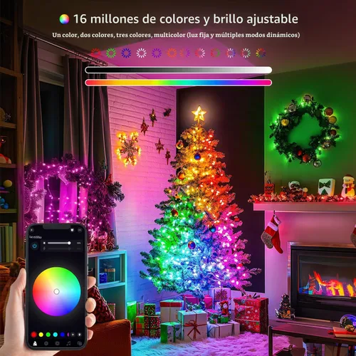 Vista 5 de JMEXSUSS Guirnalda de 100 luces LED que cambian de color, 33 pies, luces rojas, blancas y azules con control remoto y aplicación, cadena de luces