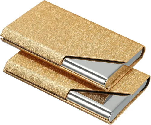 Vista 7 de PATIKIL Business Card Holder, 2 Pieces PU Leather Flip Slim Name Cards Protector Case for Women Men, Black