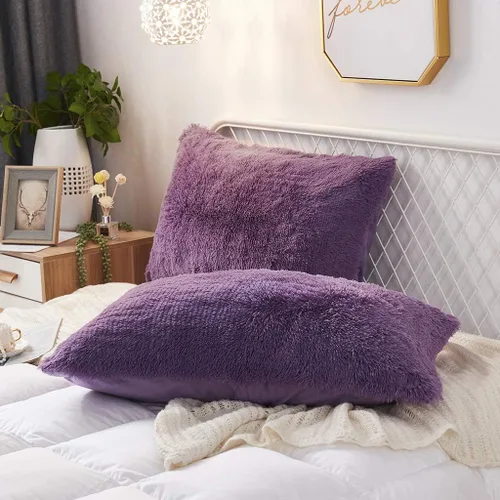 Vista 11 de Juego de 2 fundas de almohada estándar de piel sintética de terciopelo suave, fundas de almohada decorativas con cierre de cremallera