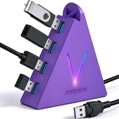 Vista 9 de FlyingVHUB Hub USB 3.0 de 4 puertos, torre concentrador USB con cable extendido de 2 pies, divisor USB para laptop, PC, PS4, PS5, Xbox, mouse Negro