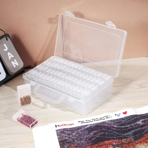 Vista 2 de Huacan Contenedores de Almacenamiento para Pintura de Diamantes, Accesorios para Pintura de Diamantes, Caja de Almacenamiento de 64 Rejillas