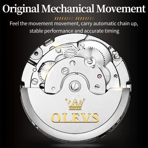Vista 6 de OLEVS Relojes automáticos para hombre, esqueleto Tourbillon, reloj de pulsera de lujo con diamantes de cuerda automática, acero inoxidable