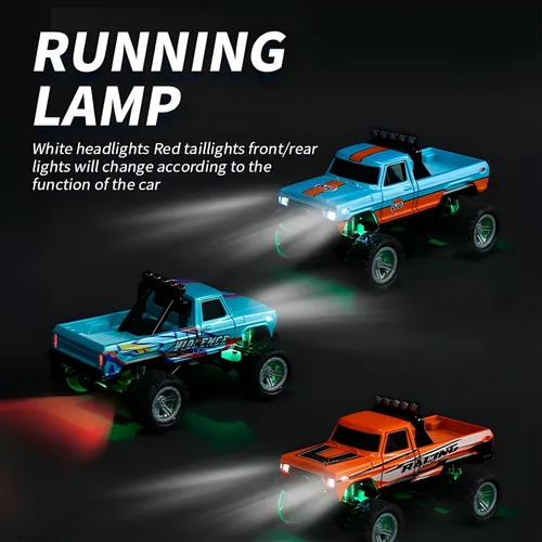 Vista 3 de Atlodas Mini Camión RC, Mini Camión Monstruo RC, Camión Monstruo de Control Remoto a Escala 1:64 con Luces, Control Remoto de 2.4Ghz Verde