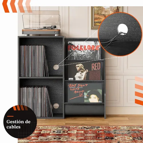 Vista 4 de Soporte para Reproductor de Discos, Soporte para Tocadiscos con Almacenamiento para 300 Discos de Vinilo, Mesa para Reproductor de Discos