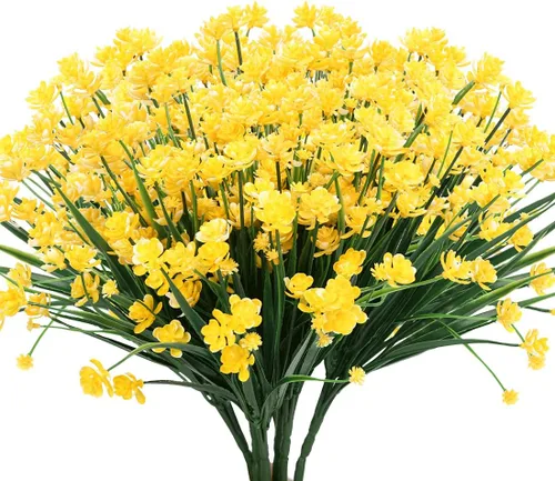 Vista 10 de 6 flores artificiales, arbustos de plástico sintético, resistentes a los rayos UV, no se decoloran, plantas de plástico sintético para bodas, ramos