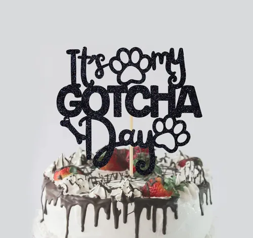 Vista 2 de It's My Gotcha Day - Decoración para tartas con purpurina negra, feliz día de Gotcha, decoración de fiesta del día de adopción de mascotas