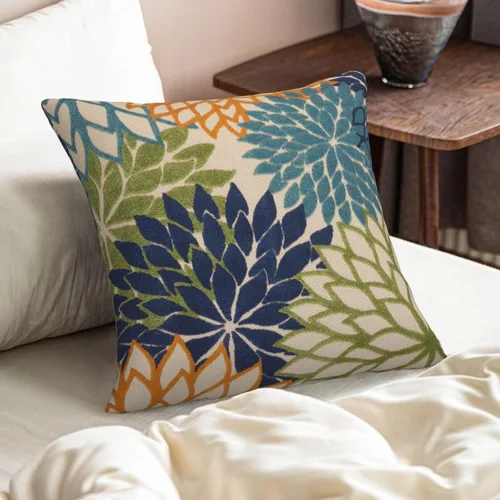 Vista 3 de Fundas de almohada azul marino verde 16x16 pulgadas, juego de 2 fundas de almohada rústicas, almohadas decorativas de aguamarina naranja floral