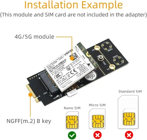 Vista 5 de HLT M.2 (NGFF) Adaptador de llave B con tarjeta SIM para módulo 3G/4G/5G