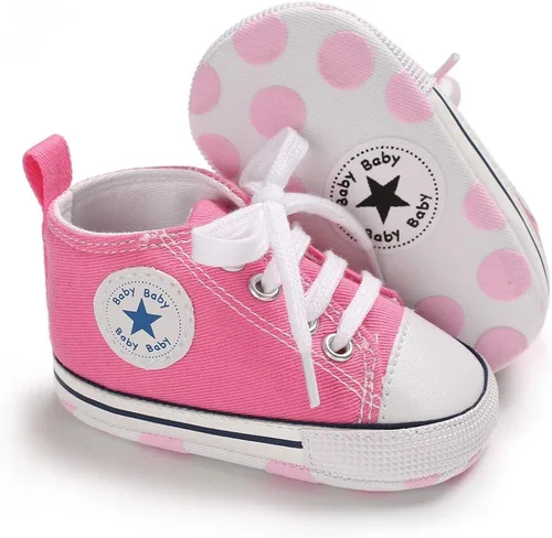 Vista 4 de KIDSUN - Zapatos deportivos unisex de caña alta para bebés mezclilla de lona suela antideslizante suaves para los primeros pasos