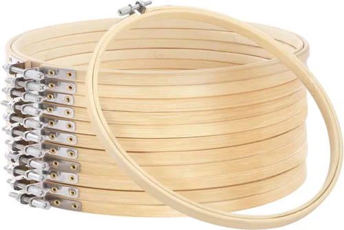 Vista 16 de Caydo 12 aros redondos de madera para bordar de 3 pulgadas Anillo de aro ajustable de punto de cruz circular a granel para adornos del hogar