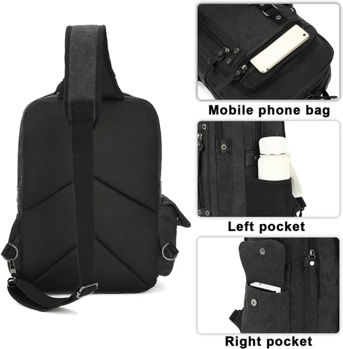 Vista 4 de Bolsa de mensajero vintage, mochila de lona para viajes, bolsa de hombro para hombre, bolsa de doble uso para transporte de mano y transporte cruzado