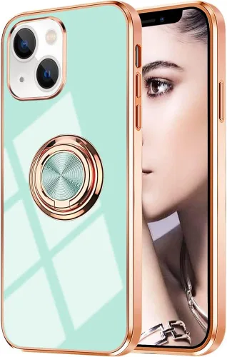 Vista 48 de Compatible con iPhone 11 Kickstand, anillo de rotación de 360 grados integrado con borde de oro rosa brillante que funciona con soporte magnético